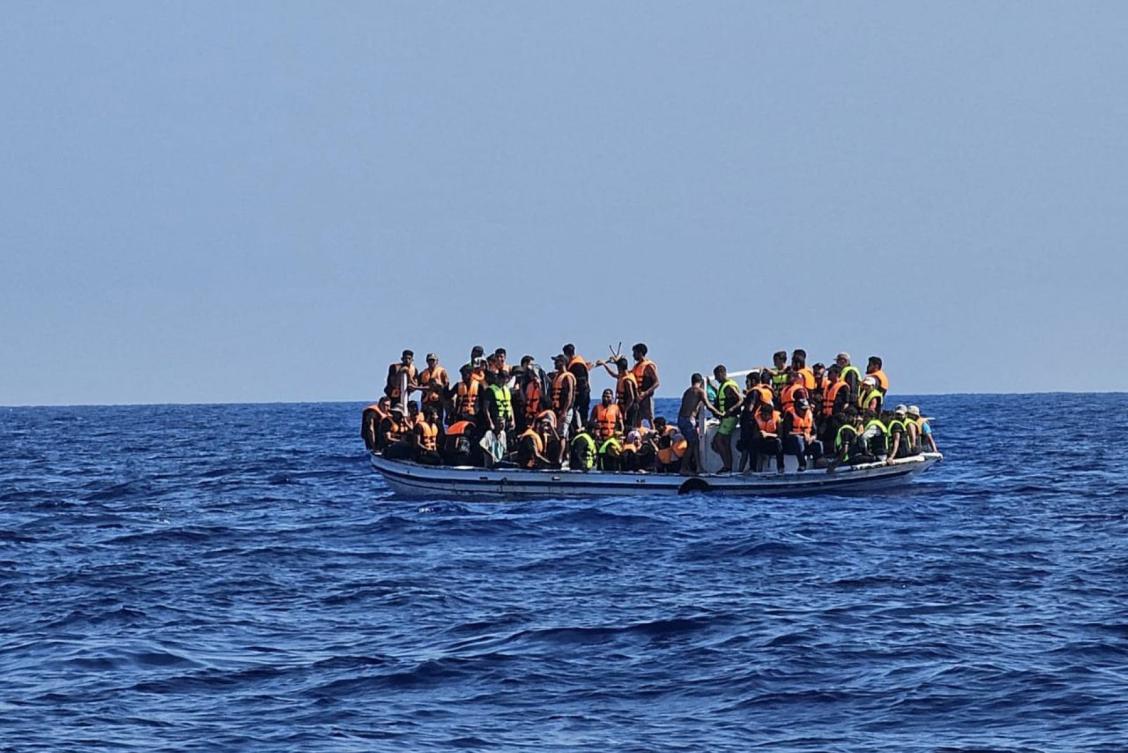 Handout obtained from Cypriot government’s Joint Rescue Coordination Centre shows migrant boat in Mediterranen waters east of Cape Greco in southeastern Cyprus ahead of a rescue operation. (File/AFP)