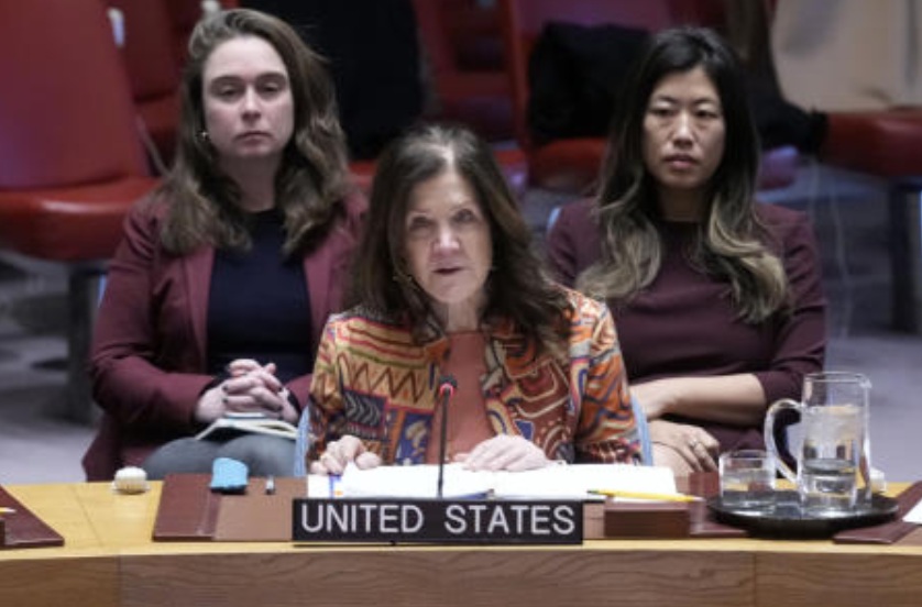 United States UN Ambassador Dorothy Shea addresses the UN Security Council, Mar. 21, 2025. (AP)