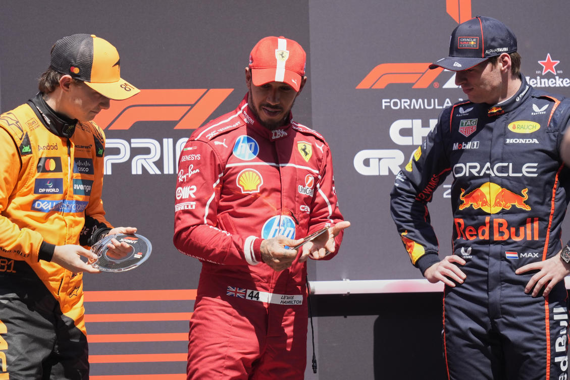 McLaren’s Oscar Piastri stormed to his first-ever pole position on Saturday at the Chinese Grand Prix ahead of Mercedes’ George Russell, after Lewis Hamilton won the sprint race. (AP)