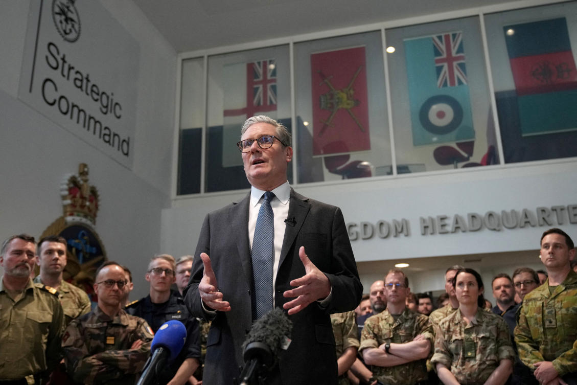 Britain’s Prime Minister Keir Starmer speaks as he visits a military base to meet planners mapping out next steps in the Coalition of the Willing in Greater London, Britain, March 20, 2025. (REUTERS)