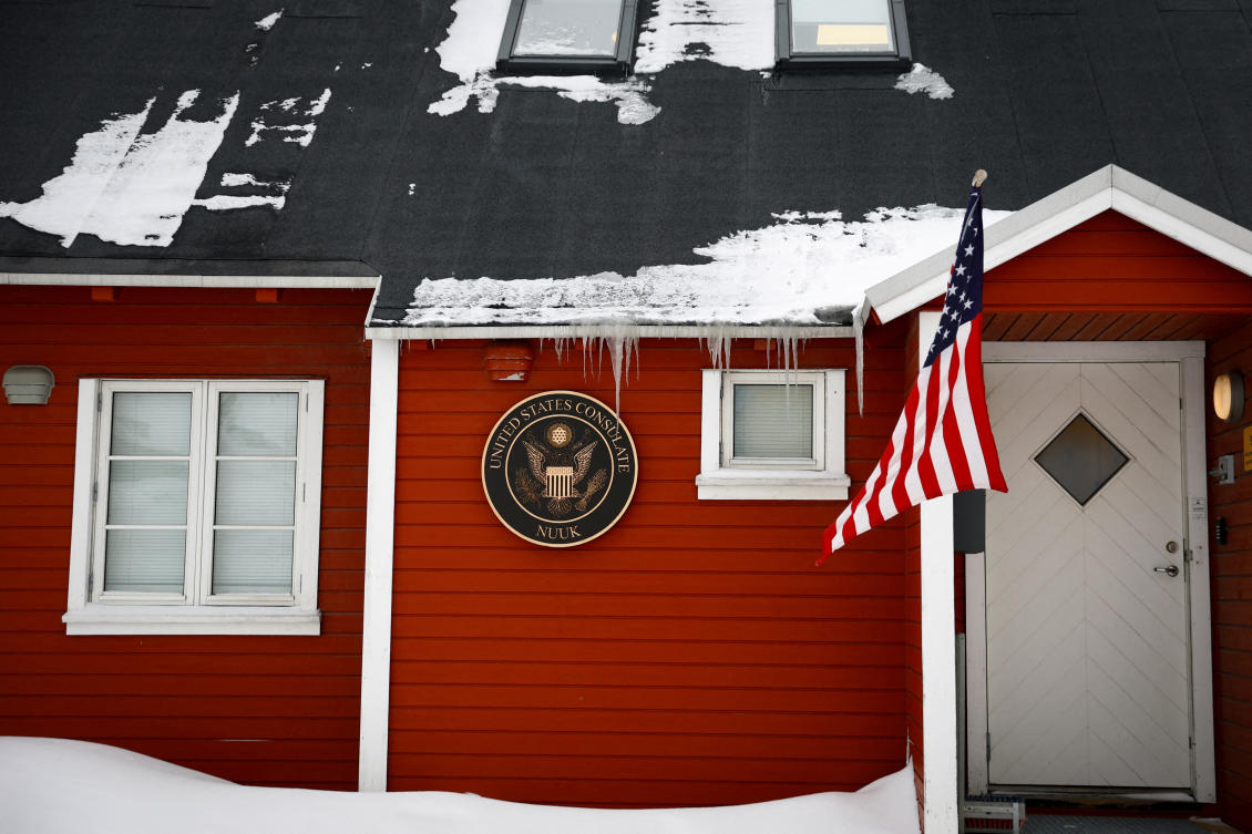 A high-profile American delegation will visit the semi-autonomous Danish territory that President Donald Trump has suggested the US should annex. Above, the US Consulate in Nuuk, Greenland. (Reuters)