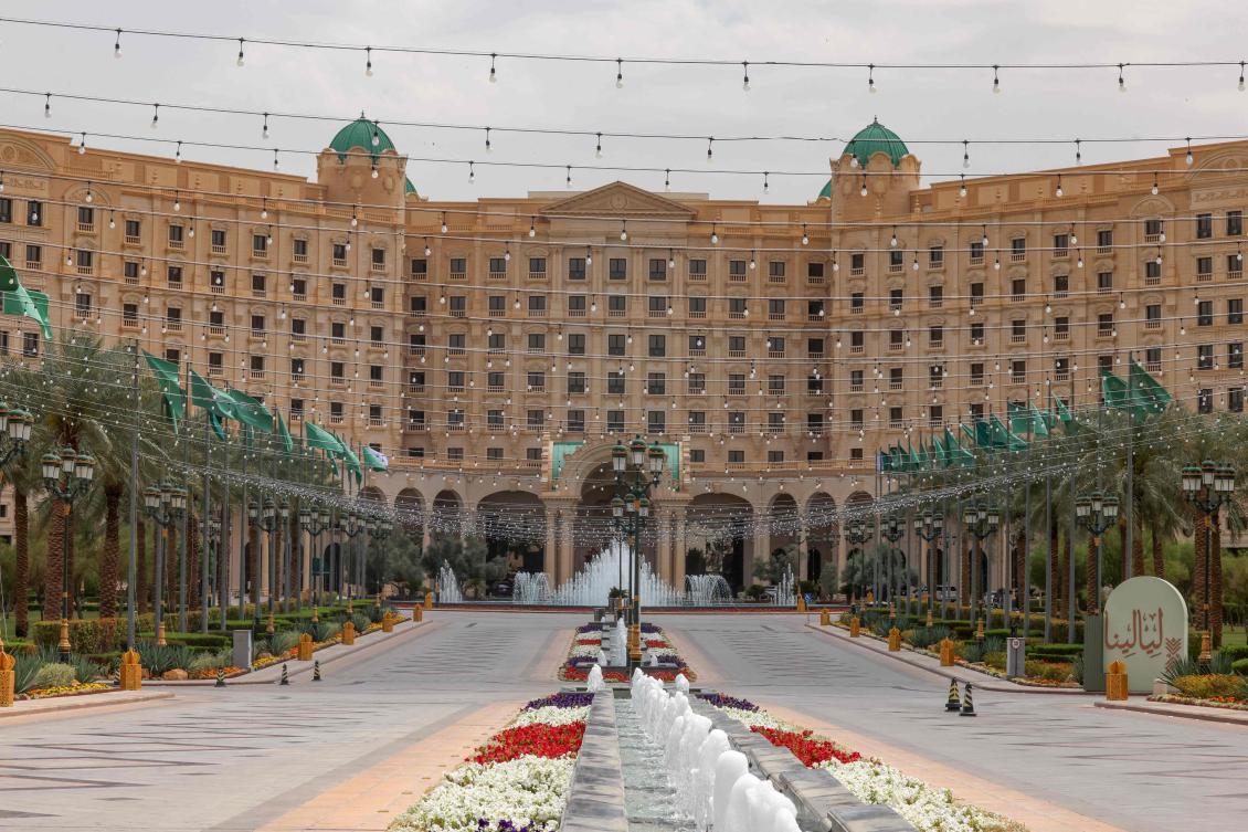 Above, the Ritz-Carlton hotel in Riyadh where talks were held with US mediation to try to reach a ceasefire in the Russia-Ukraine war. (AFP)