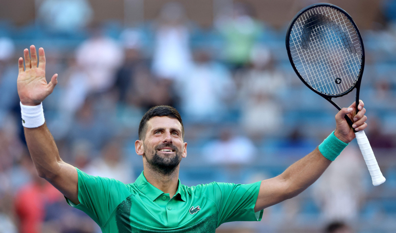 Novak Djokovic of Serbia celebrates his win against Sebastian Korda of the US during the Miami Open Presented by Itau at Hard Rock Stadium on Thursday in Miami Gardens, Florida. (Getty Images via AFP)