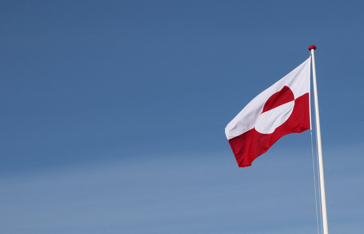 Greenland's national flag flutters on the beach in Nuuk, Greenland, on March 30, 2025. (REUTERS)