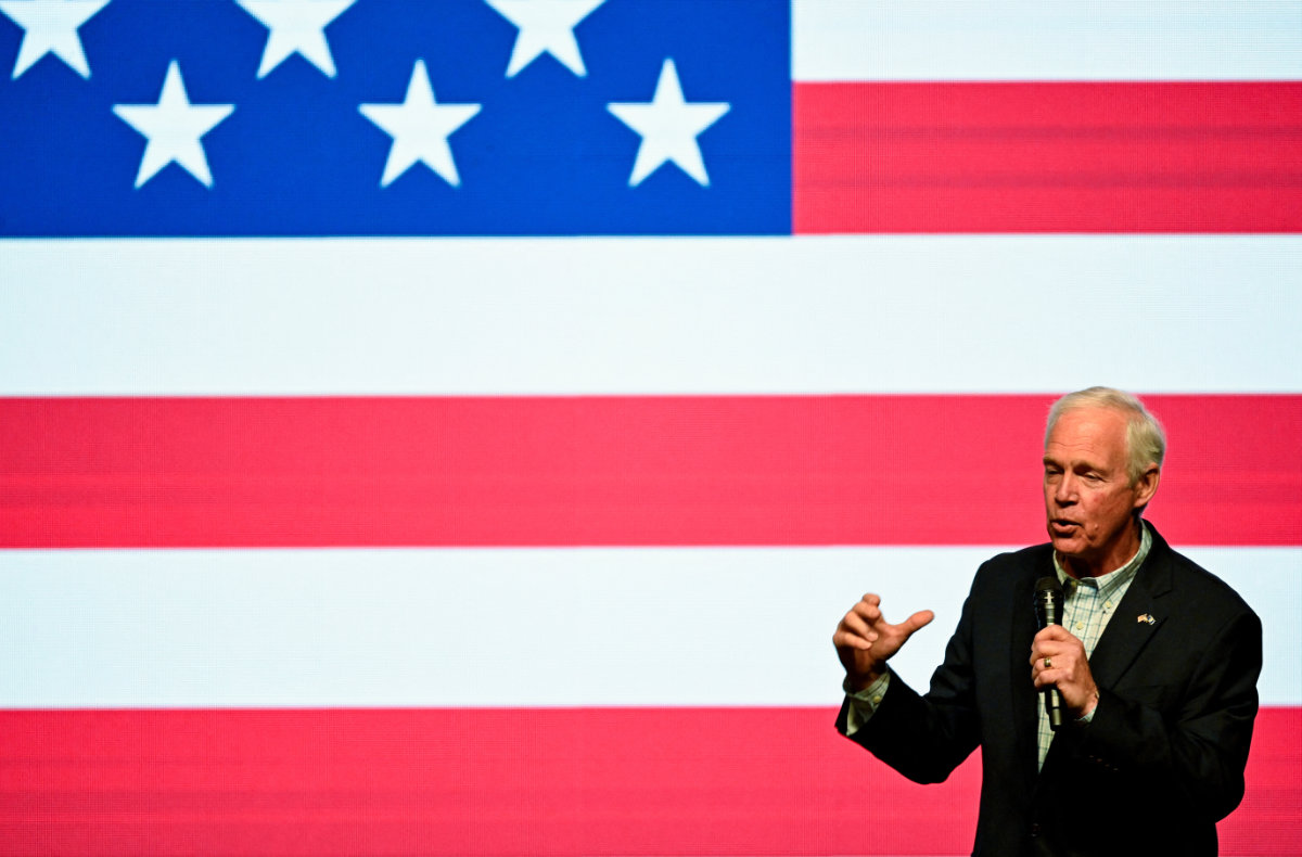 Republican Senator Ron Johnson speaks during a rally in support of a conservative state Supreme Court candidate of an April 1 election in Green Bay, Wisconsin, on March 30, 2025. (REUTERS)
