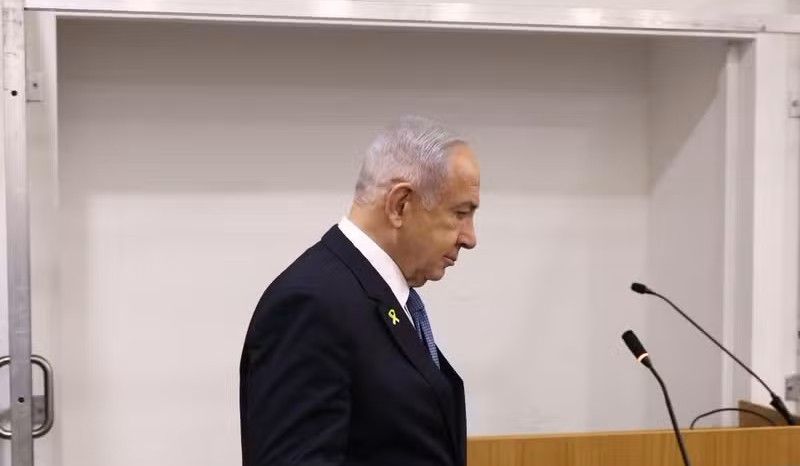 Israeli Prime Minister Benjamin Netanyahu at his corruption trial in Tel Aviv District Court, Dec. 16, 2024. (AFP)