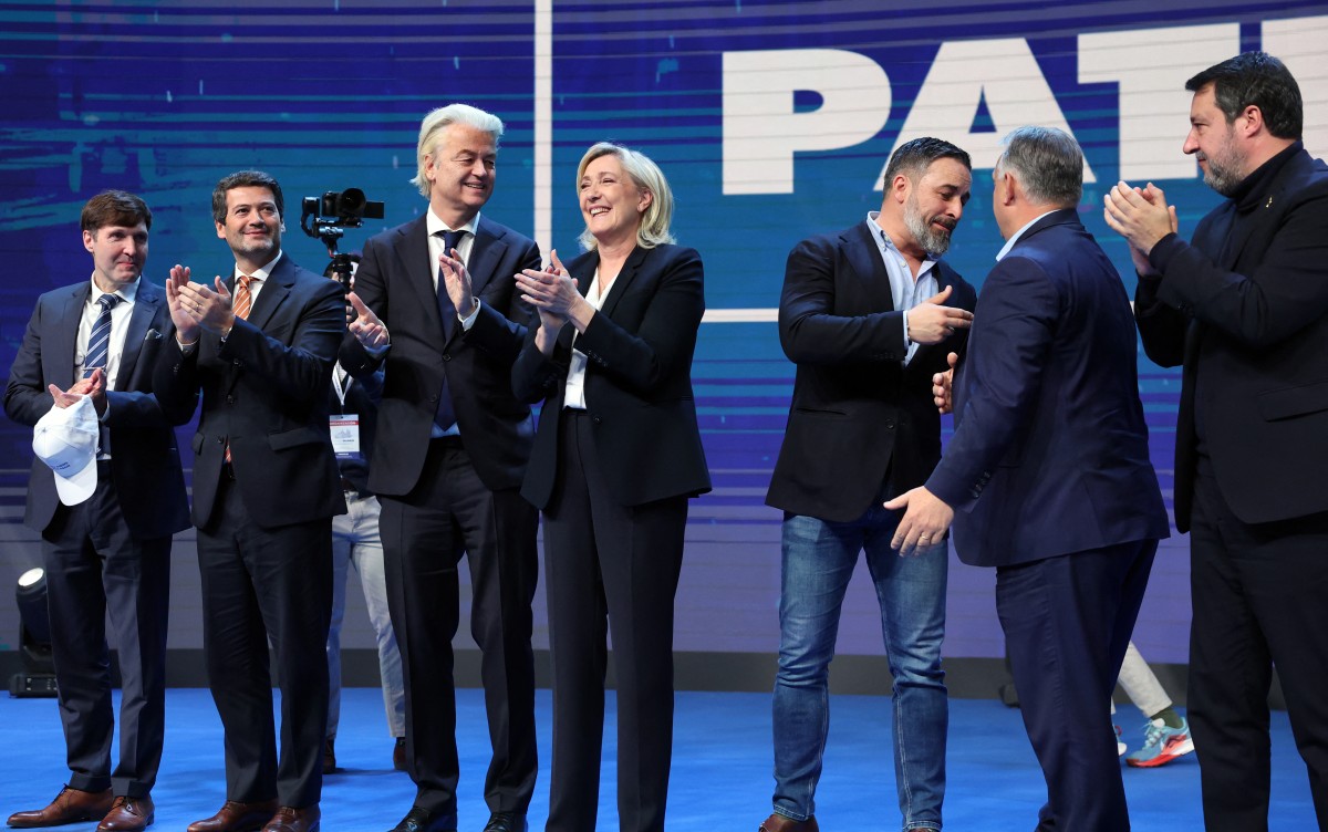 Meeting of Patriots for Europe, European Parliament's largest far-right bloc, in February. (AFP/File Photo)