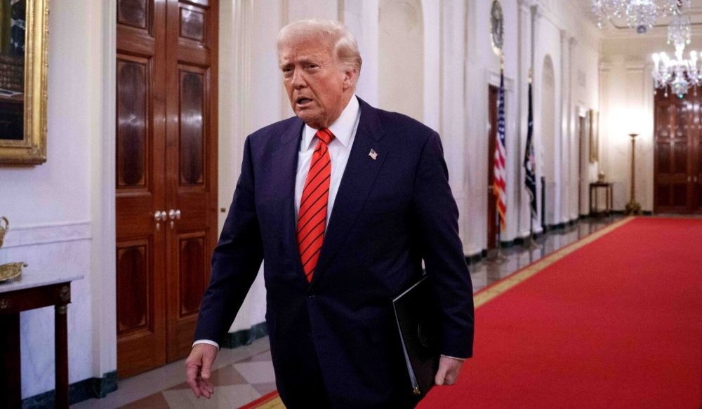 Donald Trump arrives to sign an executive order in the East Room of the White House, Washington, Feb. 5, 2025. (Getty Images)