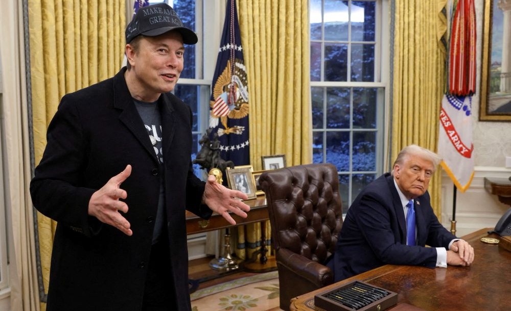 Elon Musk and Donald Trump in the Oval Office of the White House in Washington, D.C., U.S., Feb. 1, 2025. (Reuters)