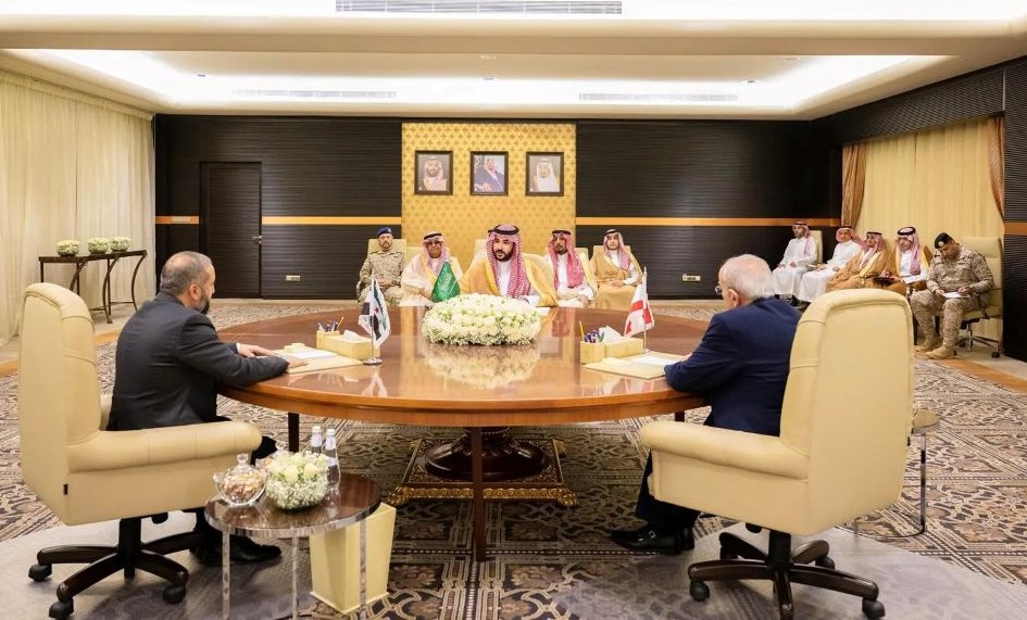 Murhaf Abu Qasra, Prince Khalid bin Salman and Michel Menassa, Jeddah, Saudi Arabia, Mar. 27, 2025. (SPA)