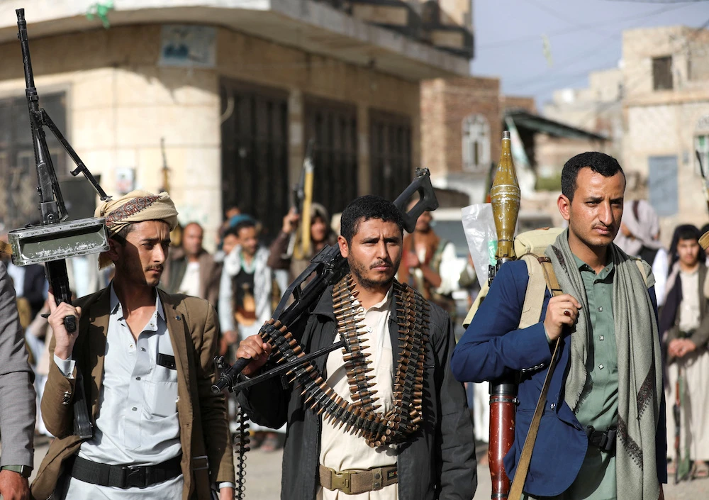 Above, Houthi supporters during a protest in Sanaa on March 11, 2025 against Israel’s blockade of aid into Gaza. (Reuters)