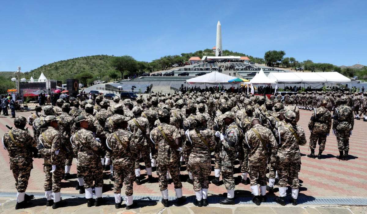 Members of the Namibian military stand guard during the burial of Sam Nujoma, who became Namibia's first democratically elected president, at Namibia's Heroes' Acre, near the capital Windhoek, Namibia, March 1, 2025. (REUTERS)