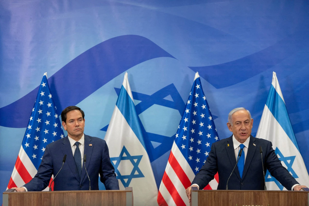 This photo taken on February 16, 2025, shows US Secretary of State Marco Rubio and Israeli Prime Minister Benjamin Netanyahu at a press conference in Jerusalem. (Pool via REUTERS/File Photo)
