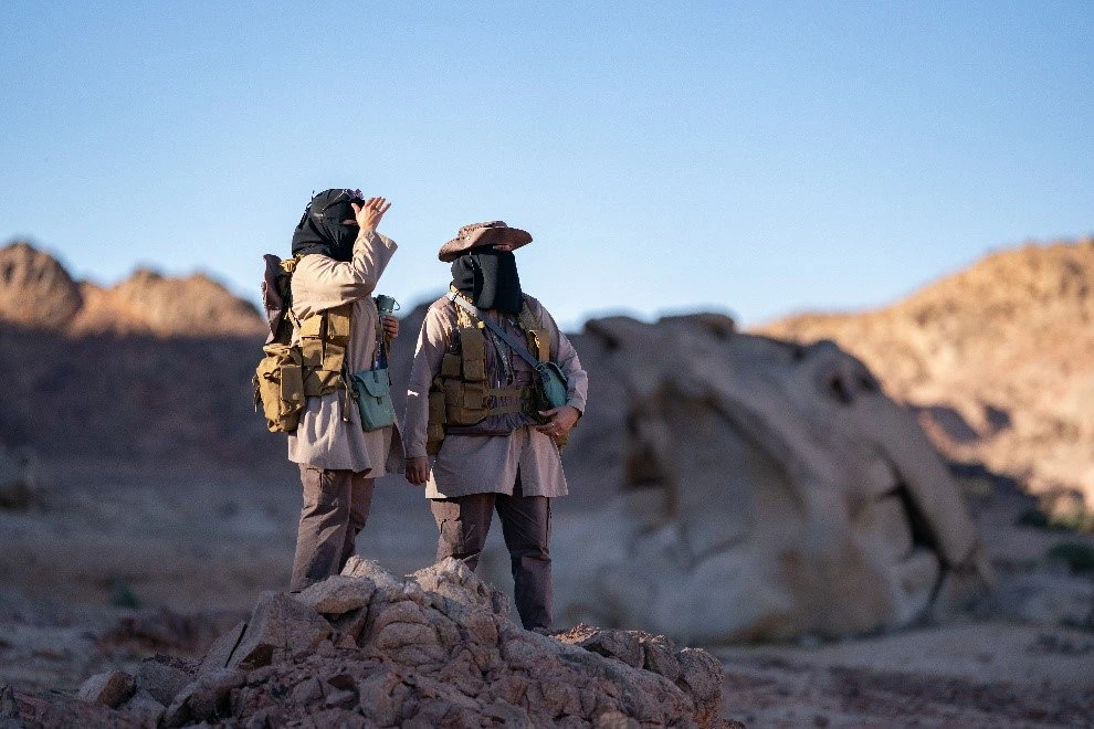 Female ranger corps on patrol in the Harrat mountains of Prince Mohammed bin Salman Royal Reserve. (Supplied)