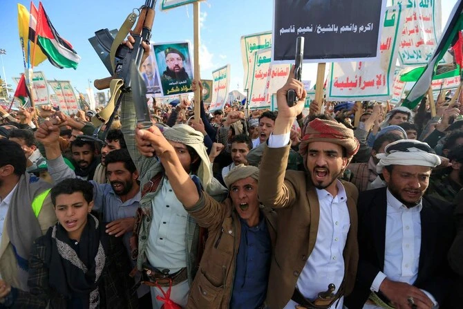 Supporters of Yemen’s Houthis attend an anti-Israel rally in solidarity with Gaza and Lebanon in Sanaa on November 1, 2024. (AFP/File Photo)