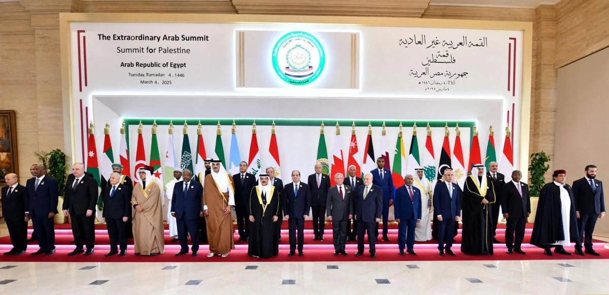 A handout picture provided by the Egyptian Presidency shows a family picture during the Arab League summit on Gaza, in Cairo, on Mar. 4, 2025. (AFP)