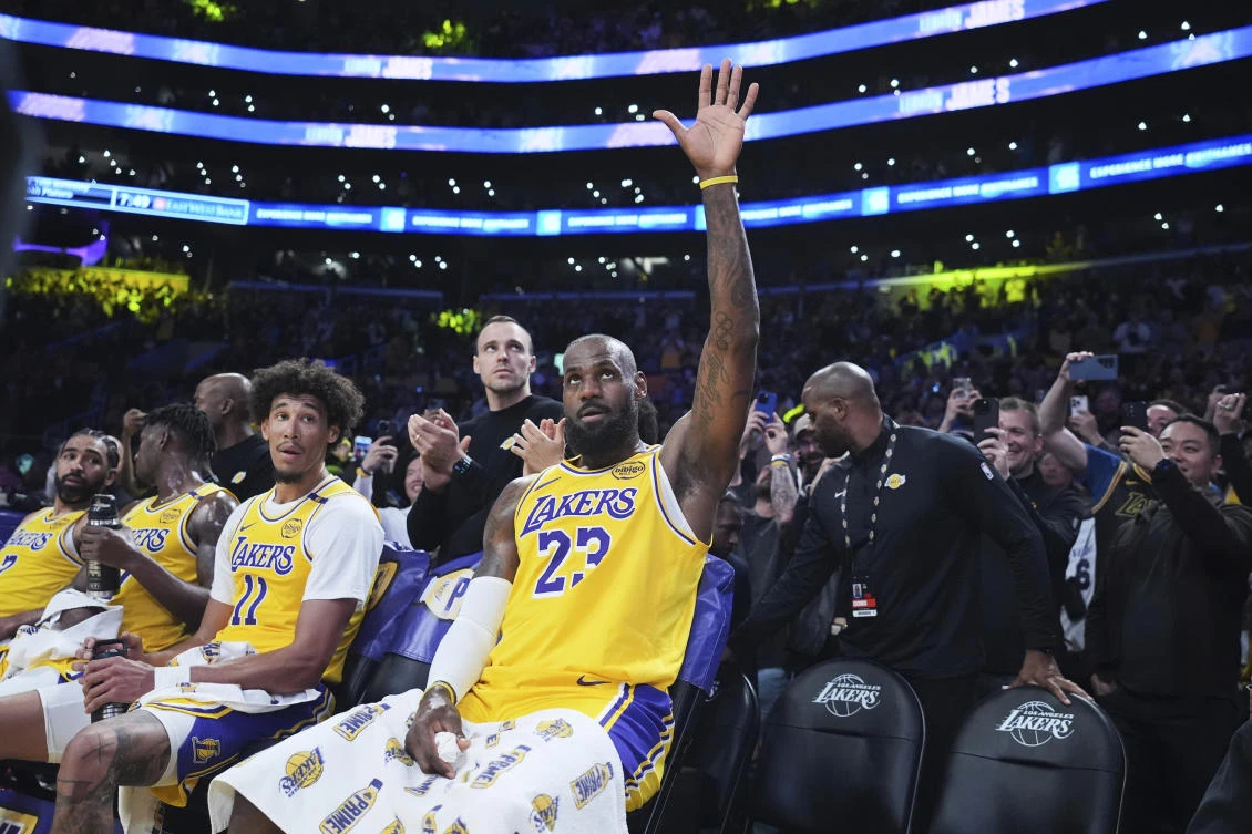 LeBron James passed Kareem Abdul-Jabbar’s previous all-time regular-season scoring record of 38,387 points in 2023 – itself a record that had stood for 39 years. (AP)