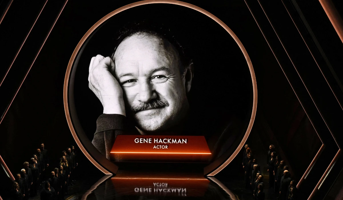 An image of late US actor Gene Hackman is seen on a screen during an 'in memoriam' segment at the 97th Annual Academy Awards at the Dolby Theatre in Hollywood, California on March 2, 2025. (AFP)