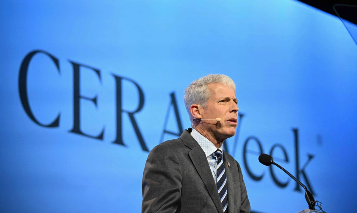 The secretary of energy of Unites States, Chris Wright, delivers a speech in the framework of the Ceraweek by S&P Global energy conference in Houston, Texas, on March 10, 2025. (AFP)