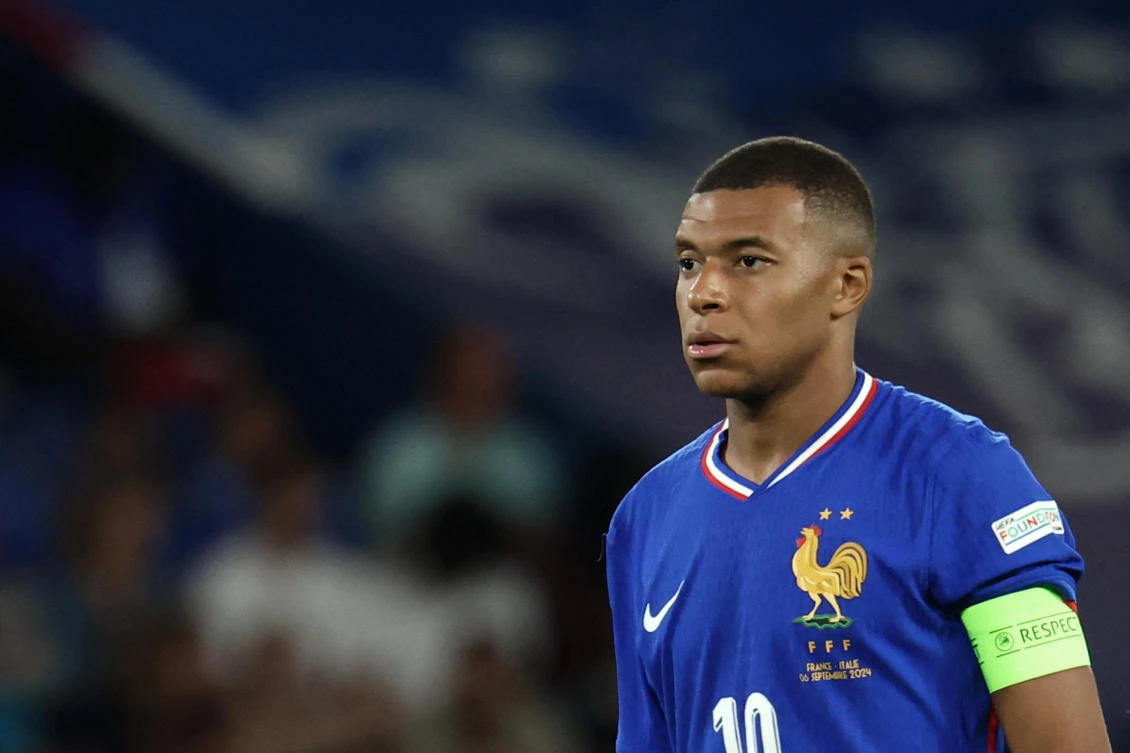 France’s forward Kylian Mbappe looks on during their UEFA Nations League Group A2 match against Italy at the Parc des Princes in Paris on Sept. 6, 2024. (AFP)