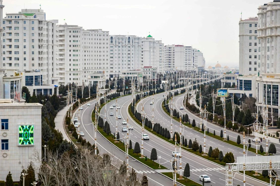 In Turkmenistan, the reclusive Central Asian state, young women are effectively banned from driving. Above, cars move through the Turkmen capital of Ashgabat on March 10, 2025. (AFP)