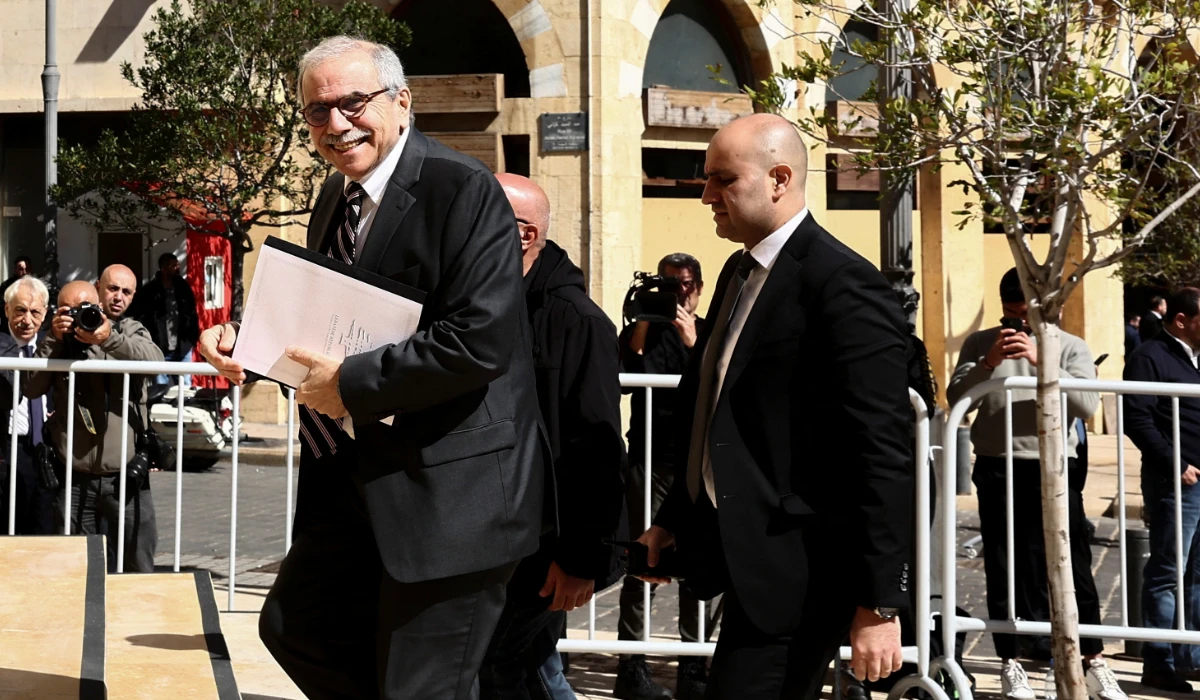 Lebanese Prime Minister Nawaf Salam arrives to a plenary session for a vote of confidence in Beirut, Lebanon February 26, 2025. (REUTERS)