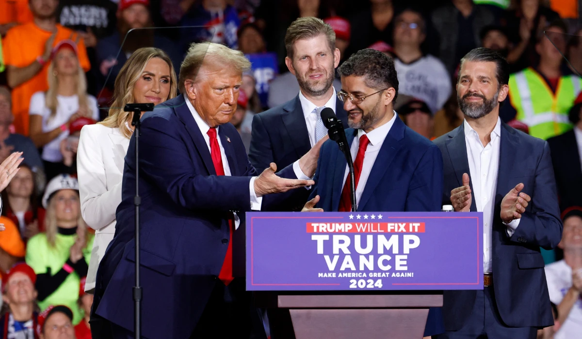 US President Donald Trump introduces Democratic Muslim mayor of Hamtramck Amer Ghalib during his last campaign rally at Van Andel Arena in Grand Rapids, Michigan on November 5, 2024. (AFP file photo)