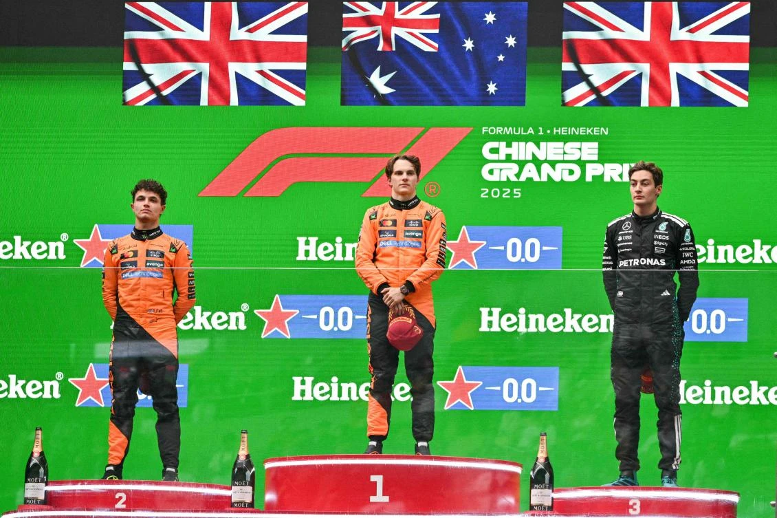 Oscar Piastri led from pole to win the Chinese Grand Prix on Sunday as McLaren used a one-stop strategy to complete a dominant one-two with Lando Norris second. (AFP)