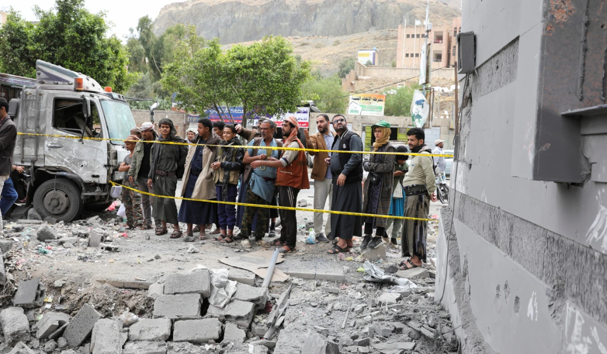 People look at the site of a U.S. strike in Sanaa, Yemen March 24, 2025. (REUTERS)