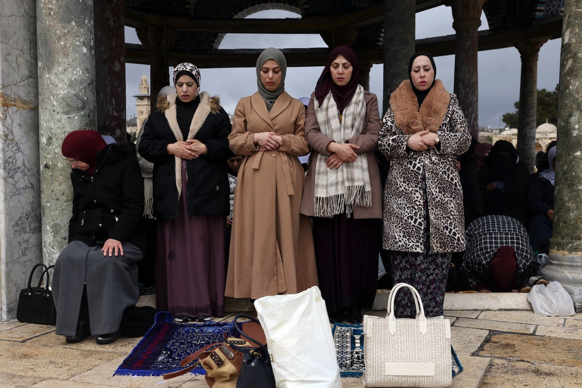 Women pray at the Al-Aqsa Mosque compound in Jerusalem's Old City, Mar. 21, 2025. (AFP)