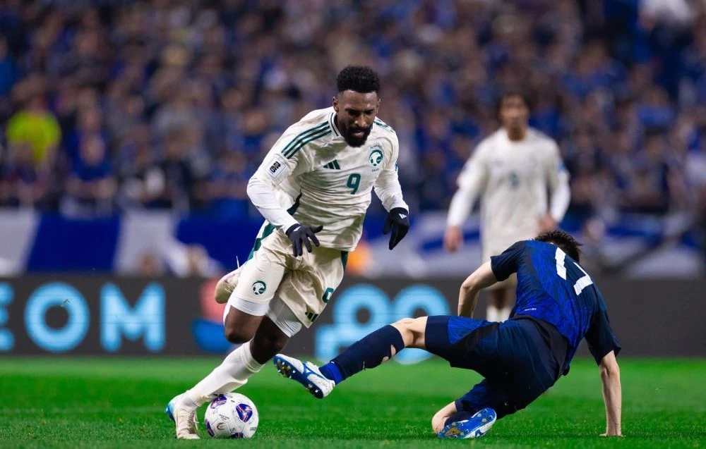 Saudi forward Feras Al-Buraikan in action during the 0-0 draw with Japan in Tokyo. (X/@SaudiNT)