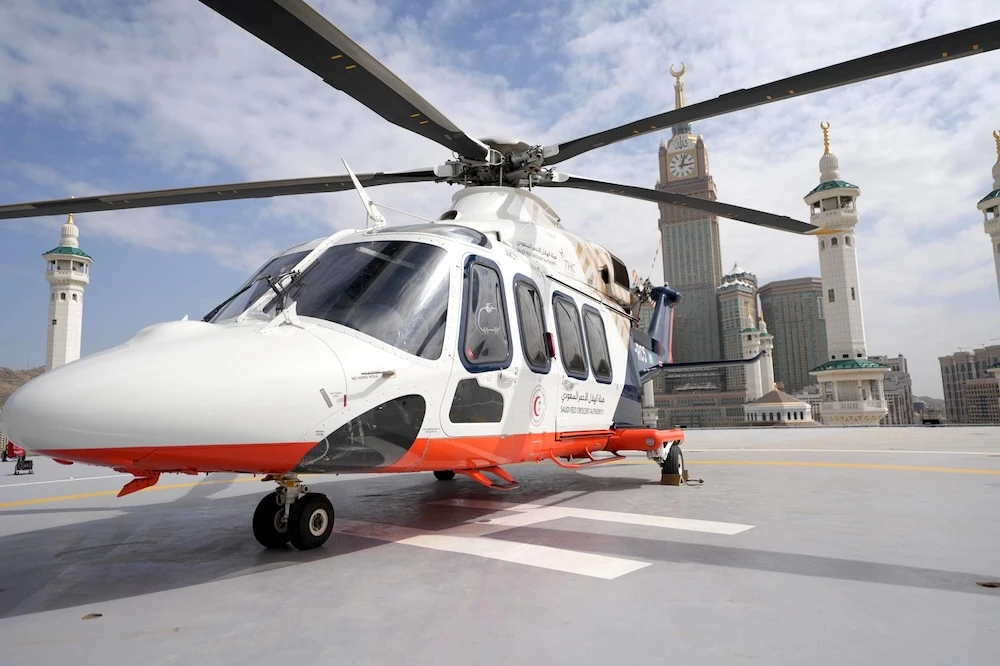 An air ambulance is pictured at the Grand Mosque in Makkah. (Supplied)