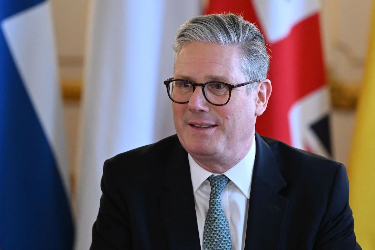 Britain’s Prime Minister Keir Starmer attends a plenary meeting at a summit held at Lancaster House in central London.