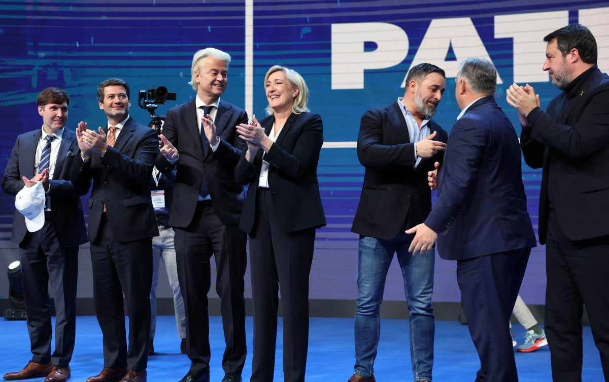Meeting of Patriots for Europe, European Parliament's largest far-right bloc, in February. (AFP/File Photo)