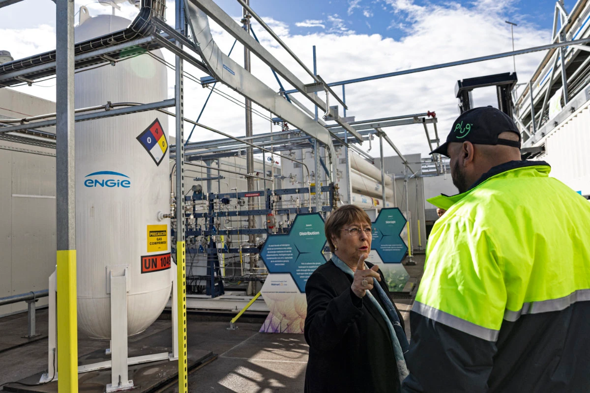 Chile's ex-president Michelle Bachelet visits the country's green hydrogen production plant in Santiago on Aug. 10, 2023. (AFP)