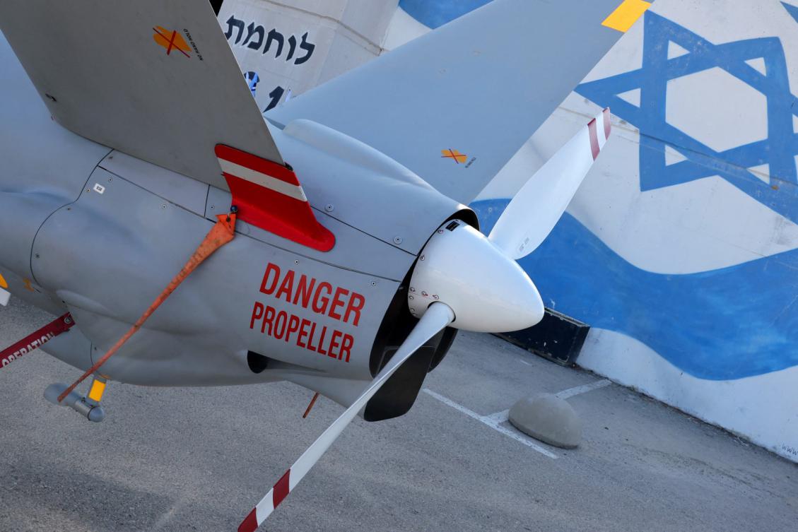 A view shows an "Elbit Hermes 900" unmanned aerial vehicle at Israel's Palmachim Air Force Base, on July 5, 2023.(File/AFP)