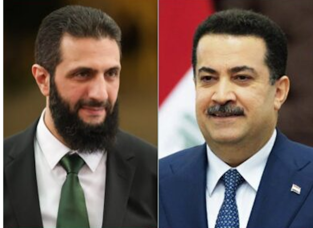 President of the Syrian Arab Republic Ahmad Al-Sharaa and Iraq's Prime Minister Mohammed Shia Al-Sudani. (Screengrab/SANA)
