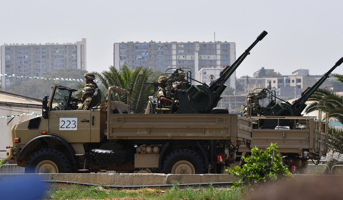 Algerian soldiers take part in a parade in the capital Algiers on July 5, 2022. (AFP)