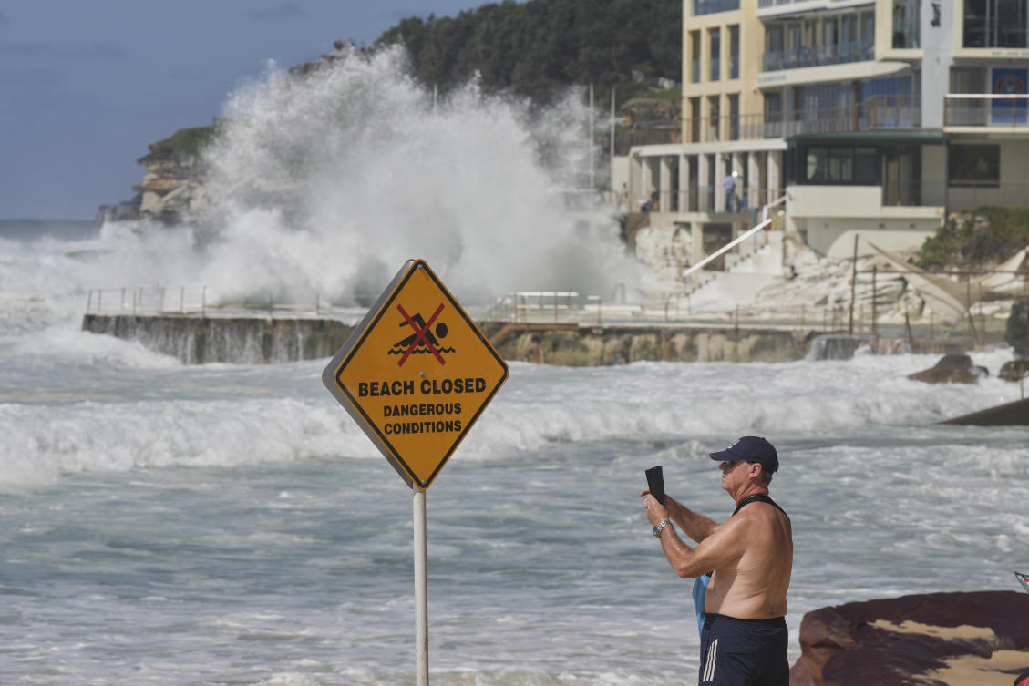 At Sydney’s premier Bondi Beach, above, the coast was lashed by a 5.5-meter swell, causing damageat the Bondi Icebergs Swimming Club. (AP)