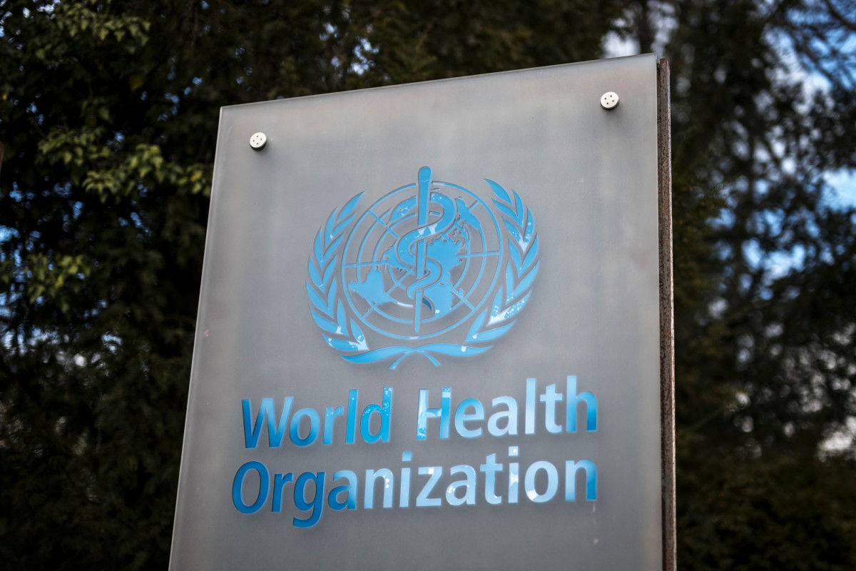 a sign of the World Health Organization (WHO) displayed at their headquarters in Geneva on March 13, 2025.(AFP)