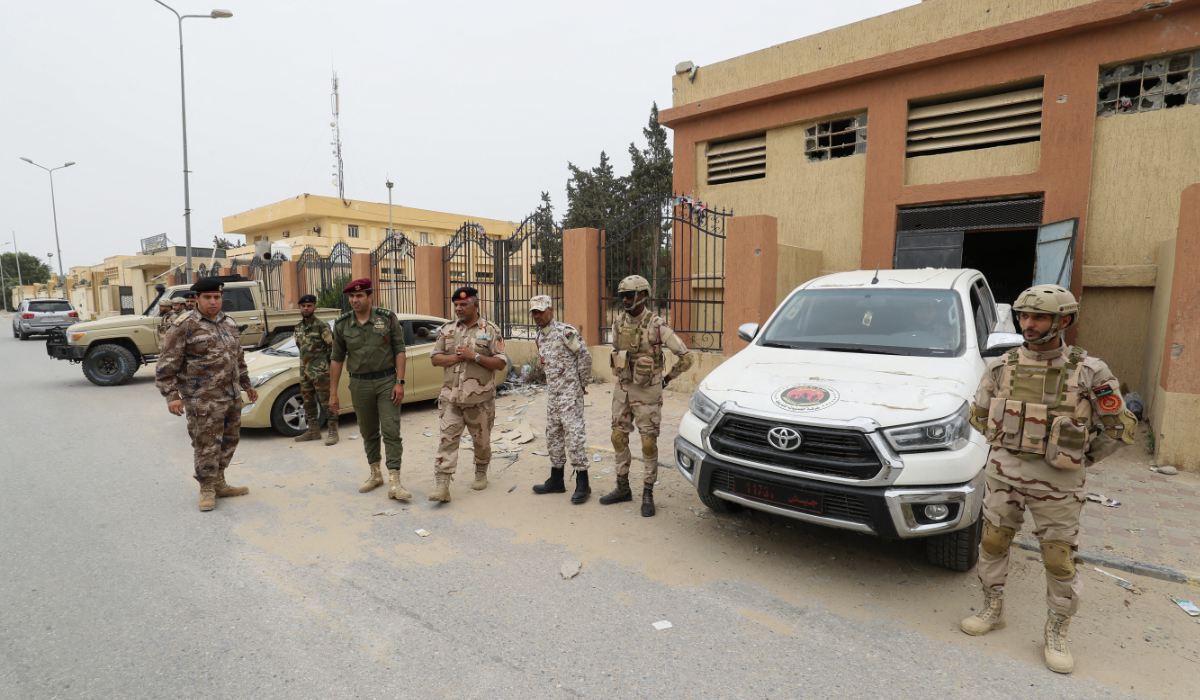 Members of a military unit deployed in the western city of Zawiya on May 14, 2023, following clashes between armed groups. (AFP)