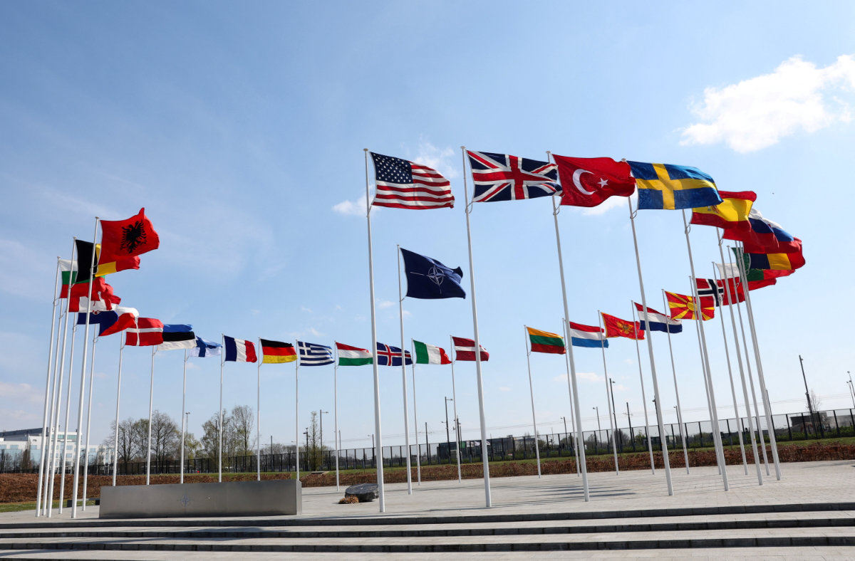 National flags of alliance's members flutter at NATO headquarters in Brussels, Belgium, on April 2, 2025. (REUTERS)