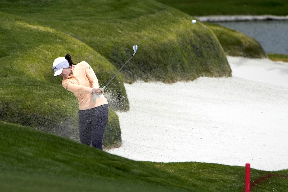 Brittany Altomare hits from a bunker along the fourth fairway during the first round of the LPGA T-Mobile Match Play golf tournament Wednesday in North Las Vegas, Nevada. (AP)