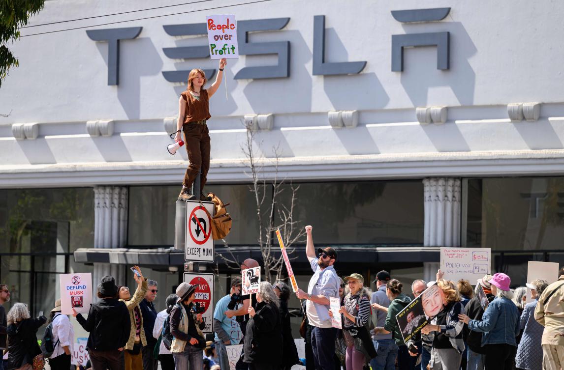 Tesla sales plunged again in Germany last month even as the broader electric car market rebounded, data showed Thursday, the latest sign of a growing backlash against billionaire owner Elon Musk. (AFP)