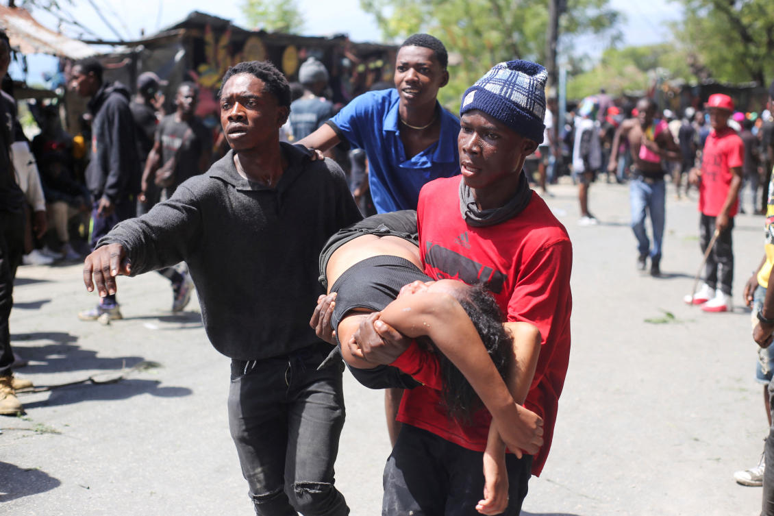Thousands of protesters demanding an end to gang violence clashed with police outside the offices of the council and the prime minister on April 2, 2025. (Reuters)
