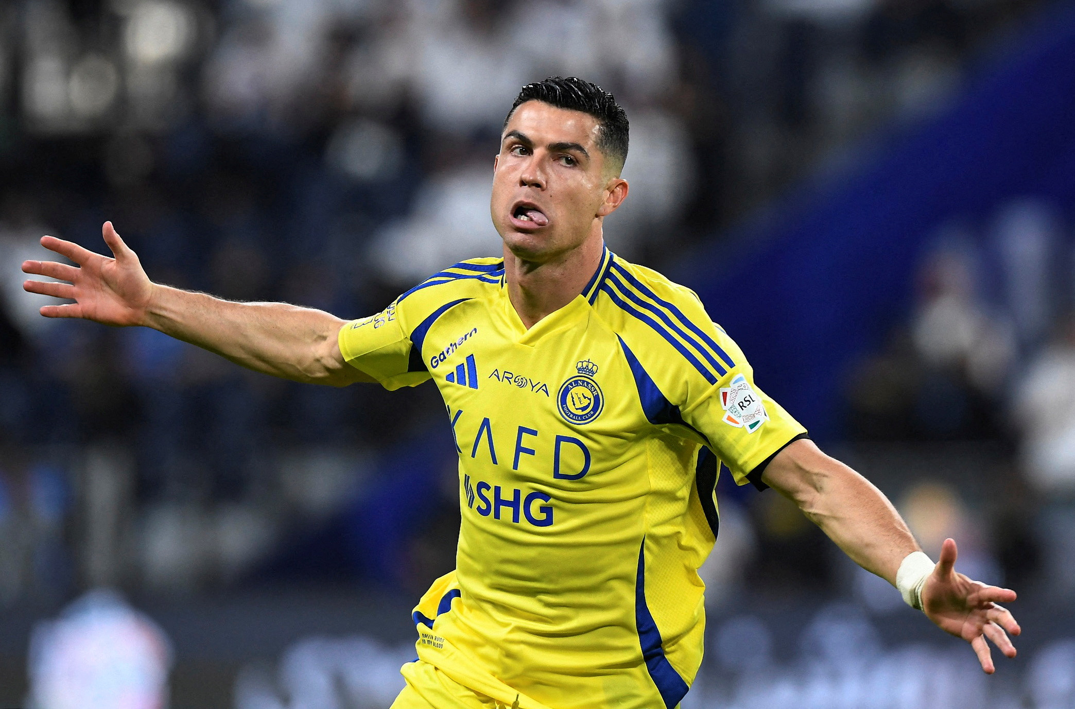 Al-Nassr’s Cristiano Ronaldo celebrates scoring their second goal. (Reuters)