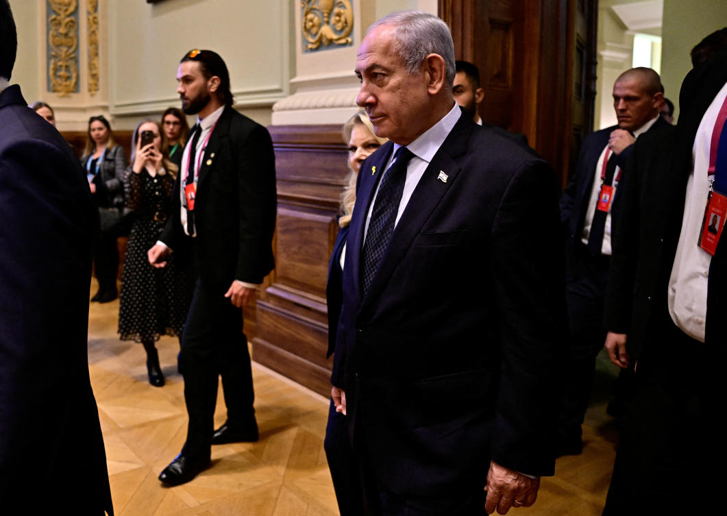 Israeli Prime Minister Benjamin Netanyahu arrives at Ludovika University of Public Service in Budapest, Hungary, April 4, 2025. (Reuters)