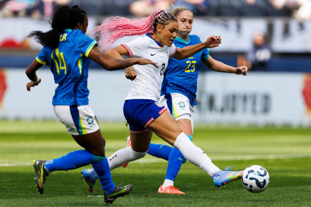 Trinity Rodman scores early in return from 8-month injury absence, and US women beat Brazil 2-0