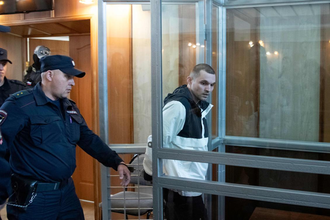 US Army soldier Gordon Black, who was detained on suspicion of theft, appears in court in the far eastern city of Vladivostok on June 6, 2024. (AFP)
