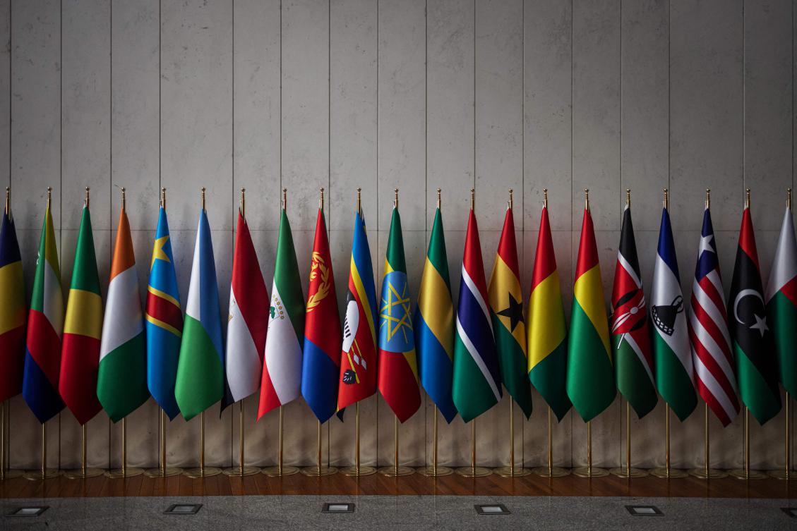 A general view of the flags of the member states of the African Union at the AU headquarters in Addis Ababa. (File/AFP)
